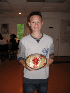 During "Discussion Night" Frank shared that pasta with cottage cheese and strawberries is a popular dish in Poland. Chef Ron decided to fix some for dinner the next night so the entire camp could try it! Delicious!